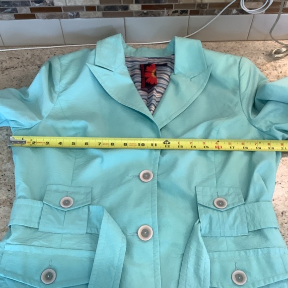 DEBBIE SHUCHAT Belted Trench Coat Size XL Turquoise Blue - Picture 8 of 9